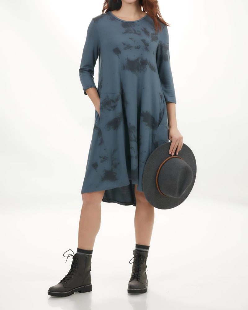 Front of a model wearing a size XL Long Sleeve Midi Dress In Marble in Marble by Lands Downunder. | dia_product_style_image_id:345631